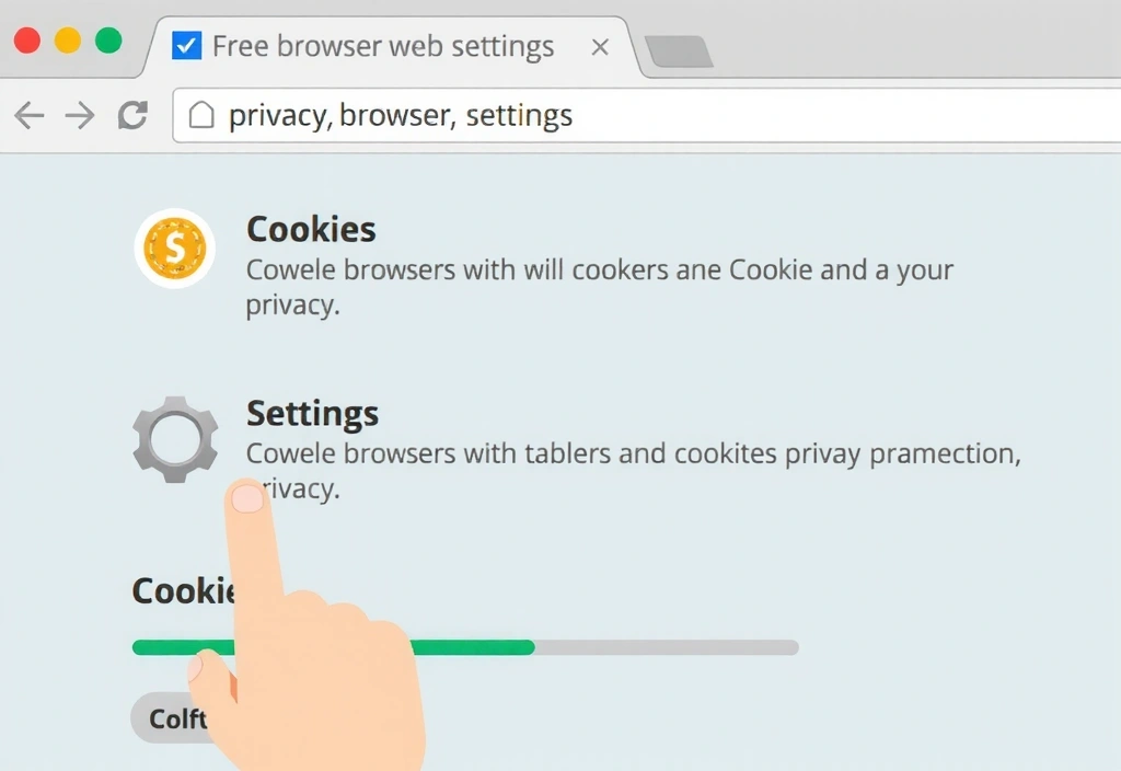 Ilustrace nastavení soukromí v prohlížeči s ikonami cookie