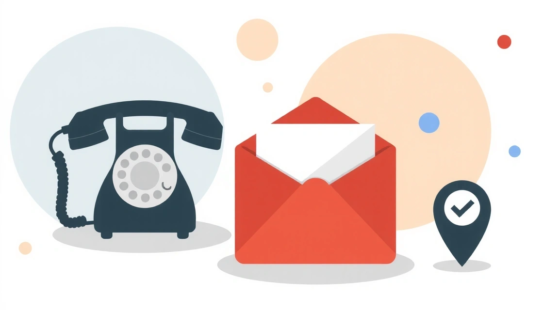 Ilustrace telefonu, emailu a mapy pro sekci kontaktů